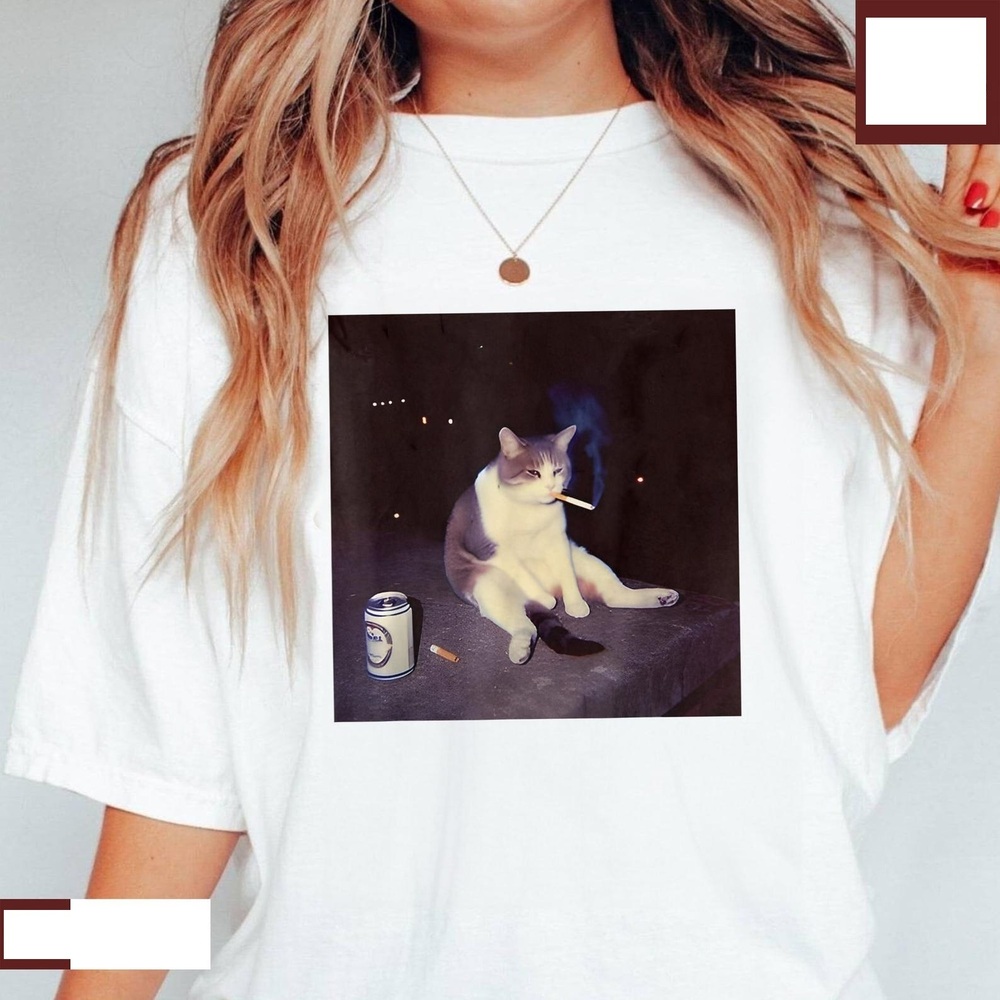 Cat Smoking Shirt, Funny Smoking Cat Meme White